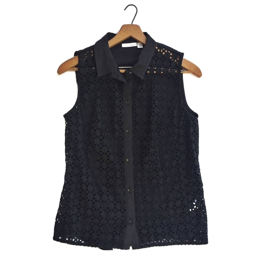{Halogen} Eyelet Front Collared Button Up Blouse - image 1